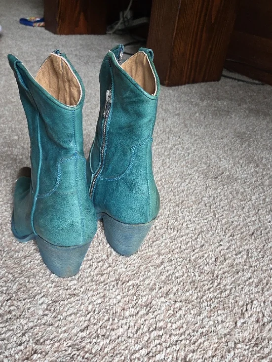 Free People Teal Leather Pointed Toe Zip Ankle Boots - Picture 7 of 9
